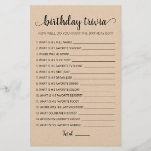 Editable Birthday trivia Birthday party game