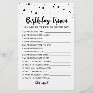Editable Birthday trivia Birthday party game
