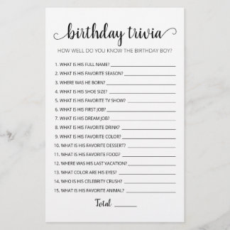Editable Birthday trivia Birthday party game