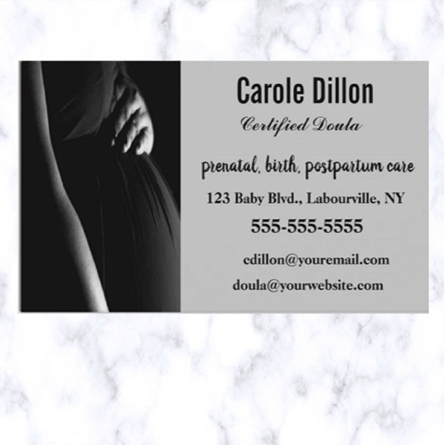 Editable Black and White Certified Doula Visitenkarte (Von Creator hochgeladen)