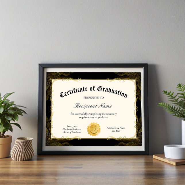 Editable Black Certificate of Abschluss Award (Editable Black Certificate of Graduation Award)