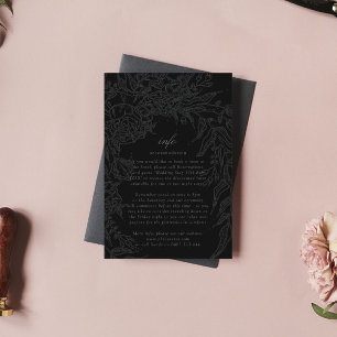 Editable Black on Black Floral Wreath Wedding Begleitkarte