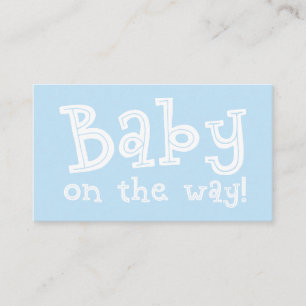 Editable blaue Geschenkladen-Karte, Baby auf der Begleitkarte