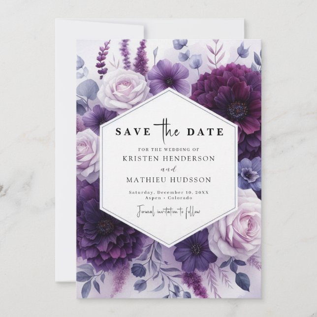 Editable Bloom Lila Floral Wedding Save The Date (Vorderseite)