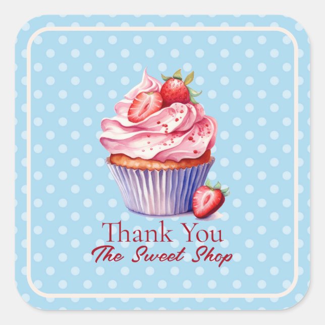 Editable Blue Bakery Thank You  | Cupcake Logo Quadratischer Aufkleber (Vorderseite)