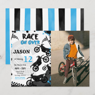 Editable Blue Bike Geburtstag Foto Einladung