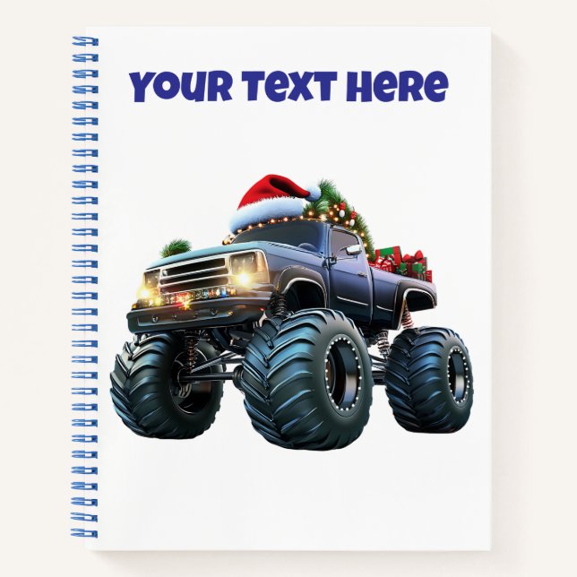 Editable Blue Monster Truck Weihnachts Spiral Edit Notizbuch (Vorderseite)