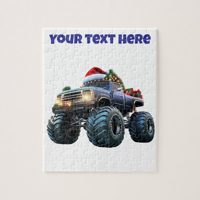 Editable Blue Monster Truck Weihnachtspuzzle (Vertikal)