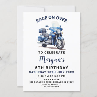 Editable Blue Motorbike Einladung Geburtstag