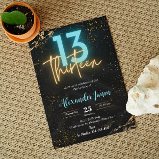 Editable Blue Thirteen Birthday Party Einladung