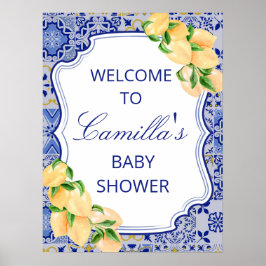 Editable Blue Tiles Lemon Citrus Sign Poster