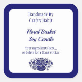 Editable Blue White Vintag Blume Square Labels Quadratischer Aufkleber