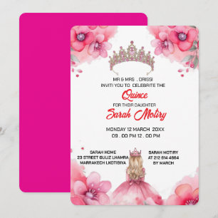 Editable Blush Pink Quinceañera Einladung templat