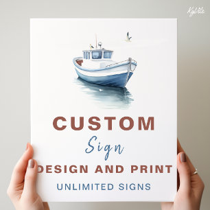 Editable Boat Nautical Custom Birthday Sign - Boy Poster