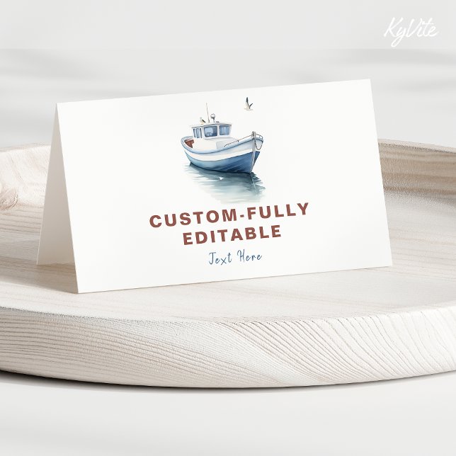 Editable Boat Nautical Faltfood Zelt Card - Junge Karte (Von Creator hochgeladen)
