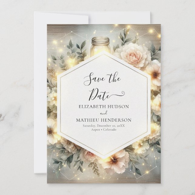 Editable Boho Mason Jar Wedding Save The Date (Vorderseite)