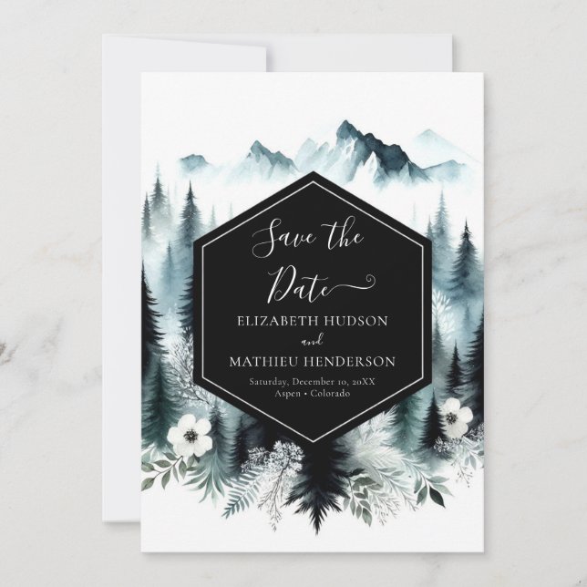 Editable Boho Mountain Wedding Save The Date (Vorderseite)