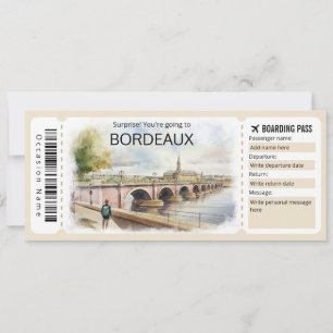 Editable Bordeaux Flugzeug Ticket, Frankreich Trip Einladung