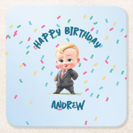 Editable Boss Baby Paper Coaster Rechteckiger Pappuntersetzer
