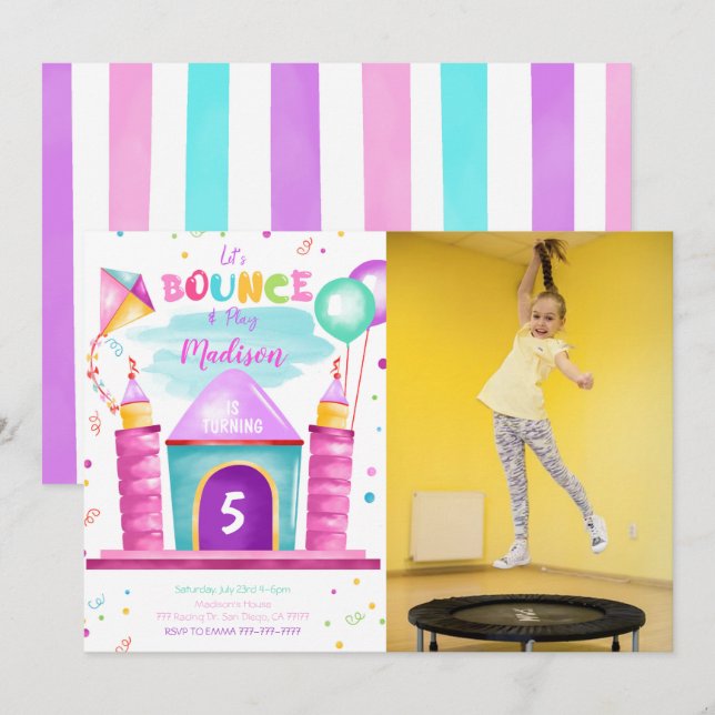 Editable Bounce Birthday Foto Einladung (Vorne/Hinten)