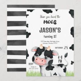 Editable Boy Cow Birthday Einladung