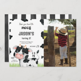 Editable Boy Cow Geburtstag Foto Einladung