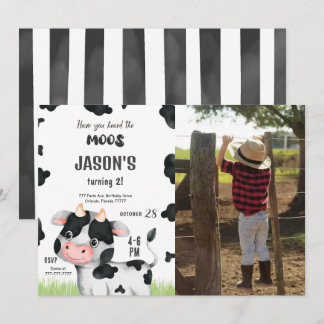 Editable Boy Cow Geburtstag Foto Einladung