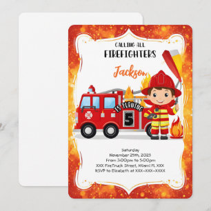 Editable Boy Fire Truck Birthday Einladung