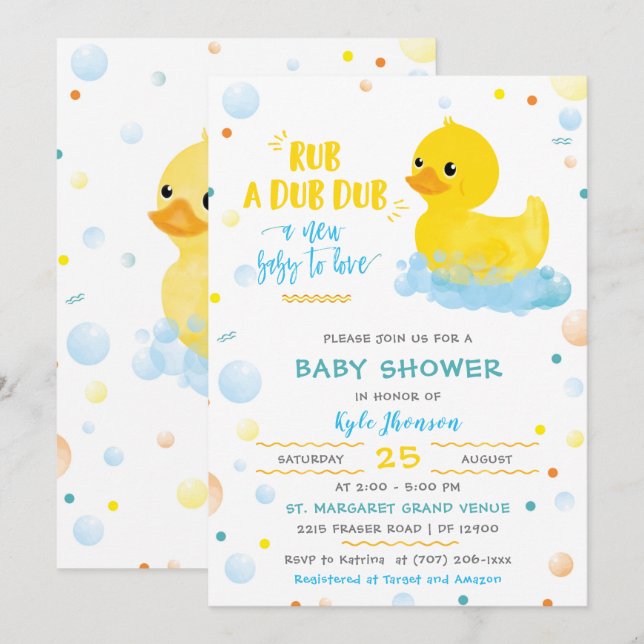 Editable Boy Rubber Duck Baby Duck Einladung (Vorne/Hinten)