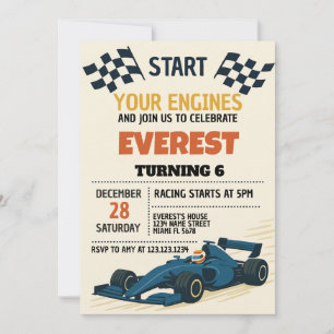 Editable Boys Racing Party Einladung mit Checkered
