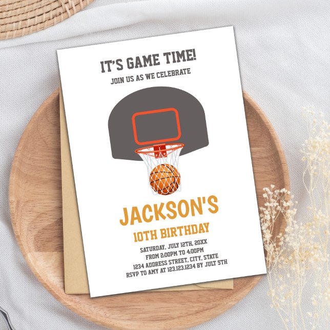 Editable Boys Sports Party laden ein Einladung (Basket Orange Ball Basketball Invitations)