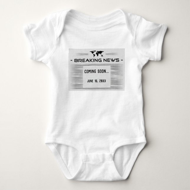 Editable Breaking News Birth Ankündigung Baby Strampler (Vorderseite)