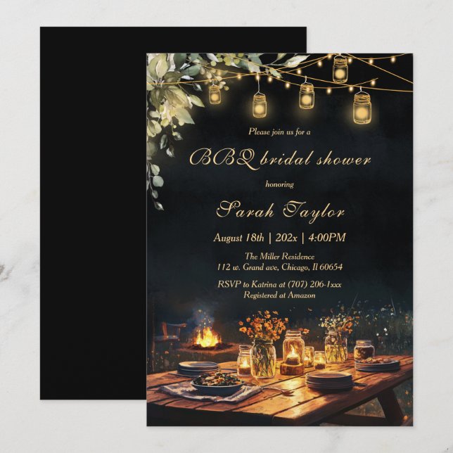 Editable Bridal Shower Einladungen mit GRILLEN (Vorne/Hinten)