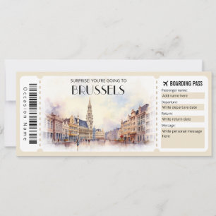 Editable Brussels Belgien Flugzeug Boarding Pass Einladung