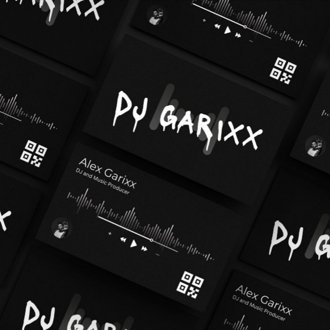 Editable Business Card DJ Music Producer Visitenkarte (Djing Music Production Personalised  Black and White Business Card)
