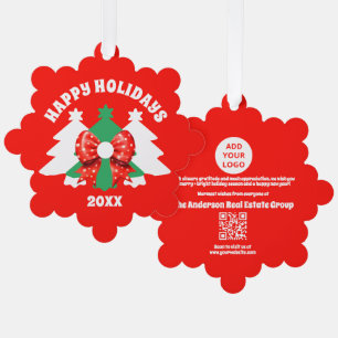 Editable Business Logo QR Code Happy Holidays Ornament Karte
