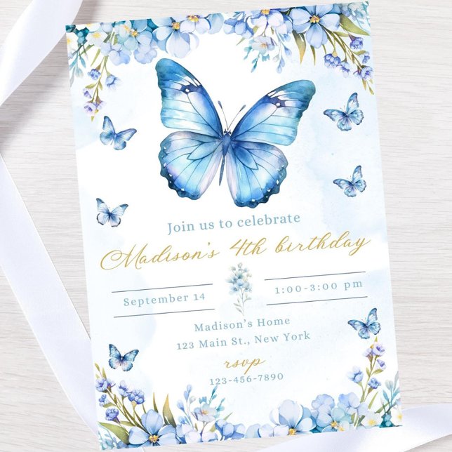 Editable butterfly birthday invitation-blue butter einladung (Von Creator hochgeladen)