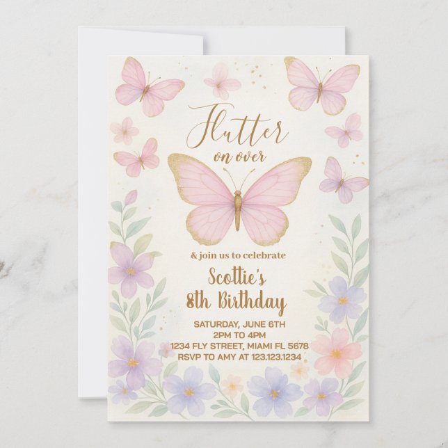Editable Butterfly Geburtstagsparty Einladung (Vorderseite)