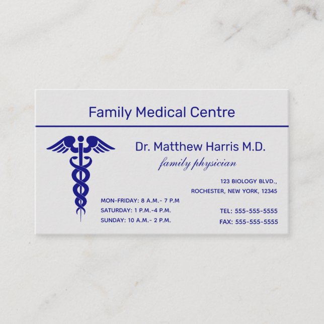 Editable Caduceus Medical Beruflich Business Visitenkarte (Vorderseite)