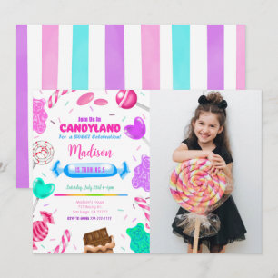 Editable Candy land Anniversaire Photo Invitation