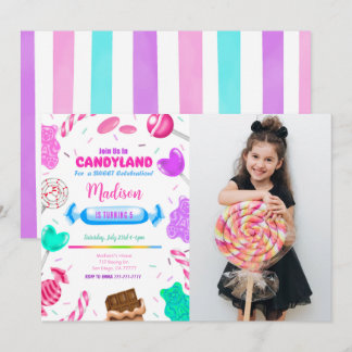 Editable Candy Land Birthday Foto Einladung