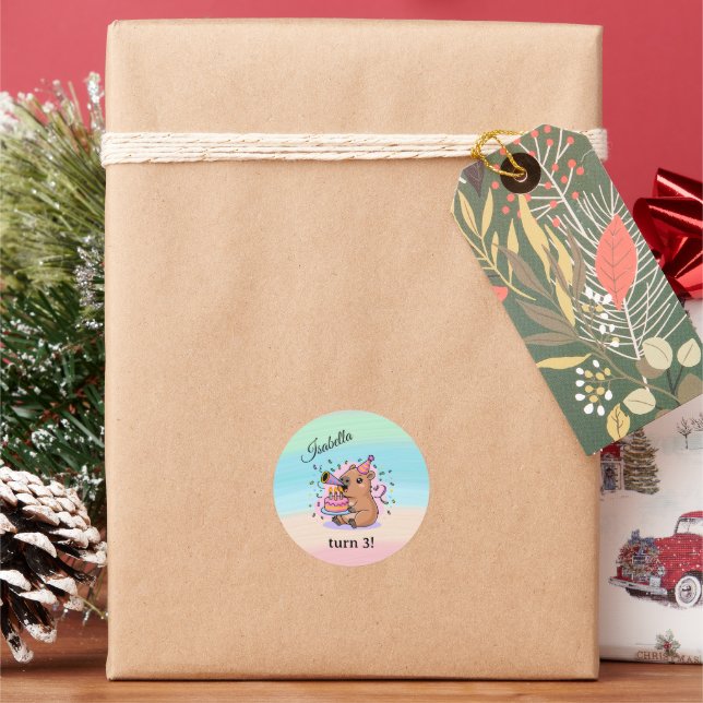 Editable Capybara Birthday Sticker Cute Kids Party (Feiertag)