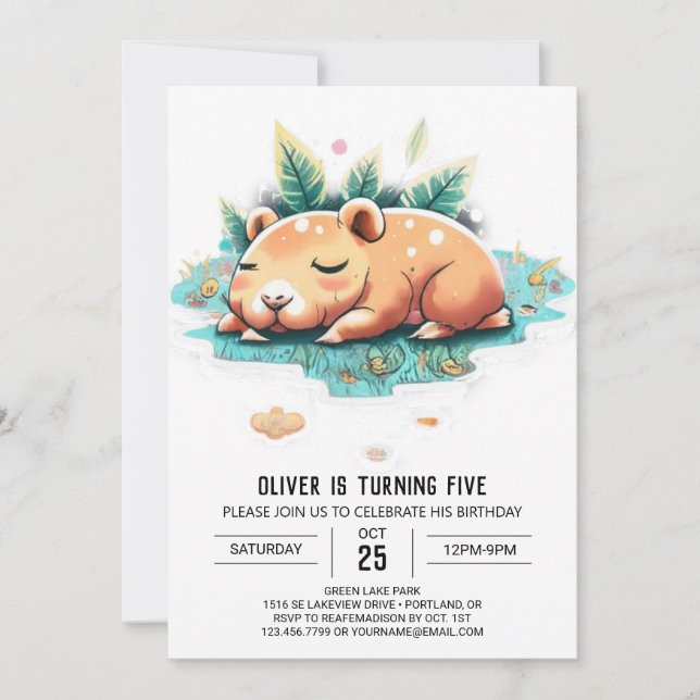 Editable Capybara zum Geburtstag Einladung (Vorderseite)