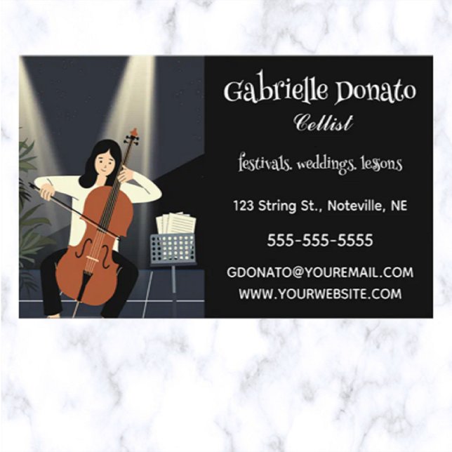 Editable Cellist Musician Business Card Visitenkarte (Von Creator hochgeladen)