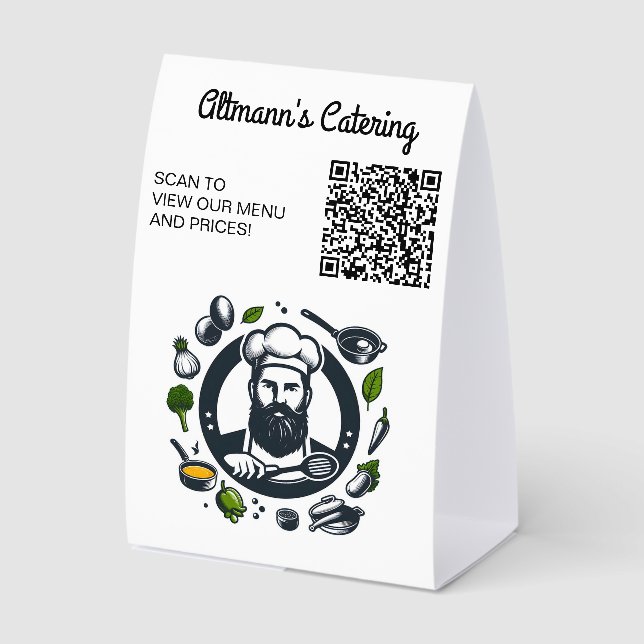 Editable Chef Catering Restaurant QR Code Menu Tischaufsteller (Vorderseite)