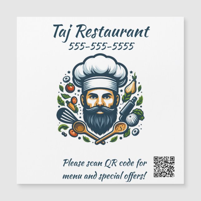 Editable Chef Restaurant QR Code Magnet (Vorderseite)