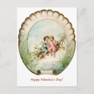 Editable Cherubs auf einem Zweig der Rose Valentin Postkarte