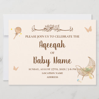 Editable Chic Neutral Aqeeqah Einladungskarte