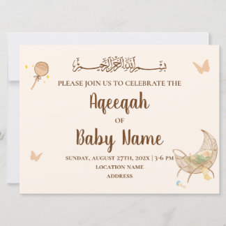 Editable Chic Neutral Aqeeqah Einladungskarte