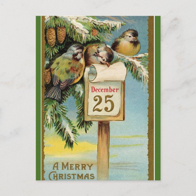 Editable Chickadees zu Weihnachten 25. Dezember Postkarte (Vorderseite)